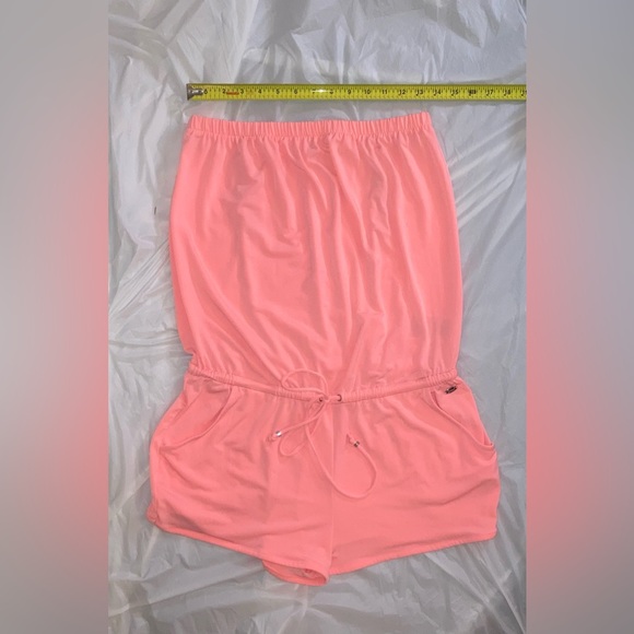 NWOT Guess Romper Bright Peach Sleeveless Strapless Pockets Drawstring Med - Picture 4 of 15